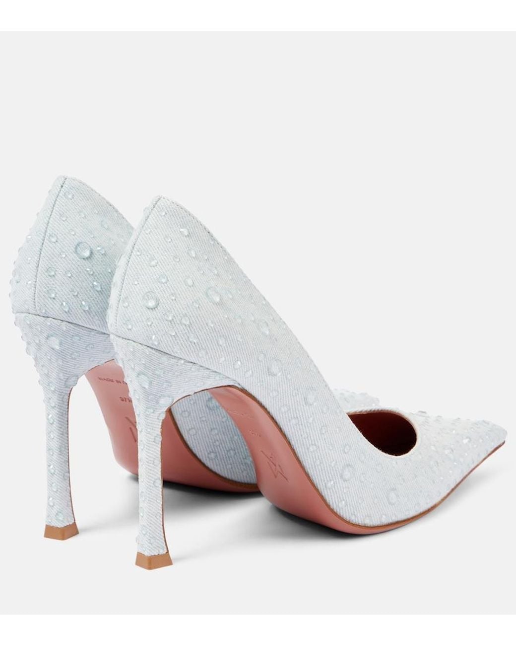 AMINA MUADDI White Elsa 105 Embellished Denim Pumps