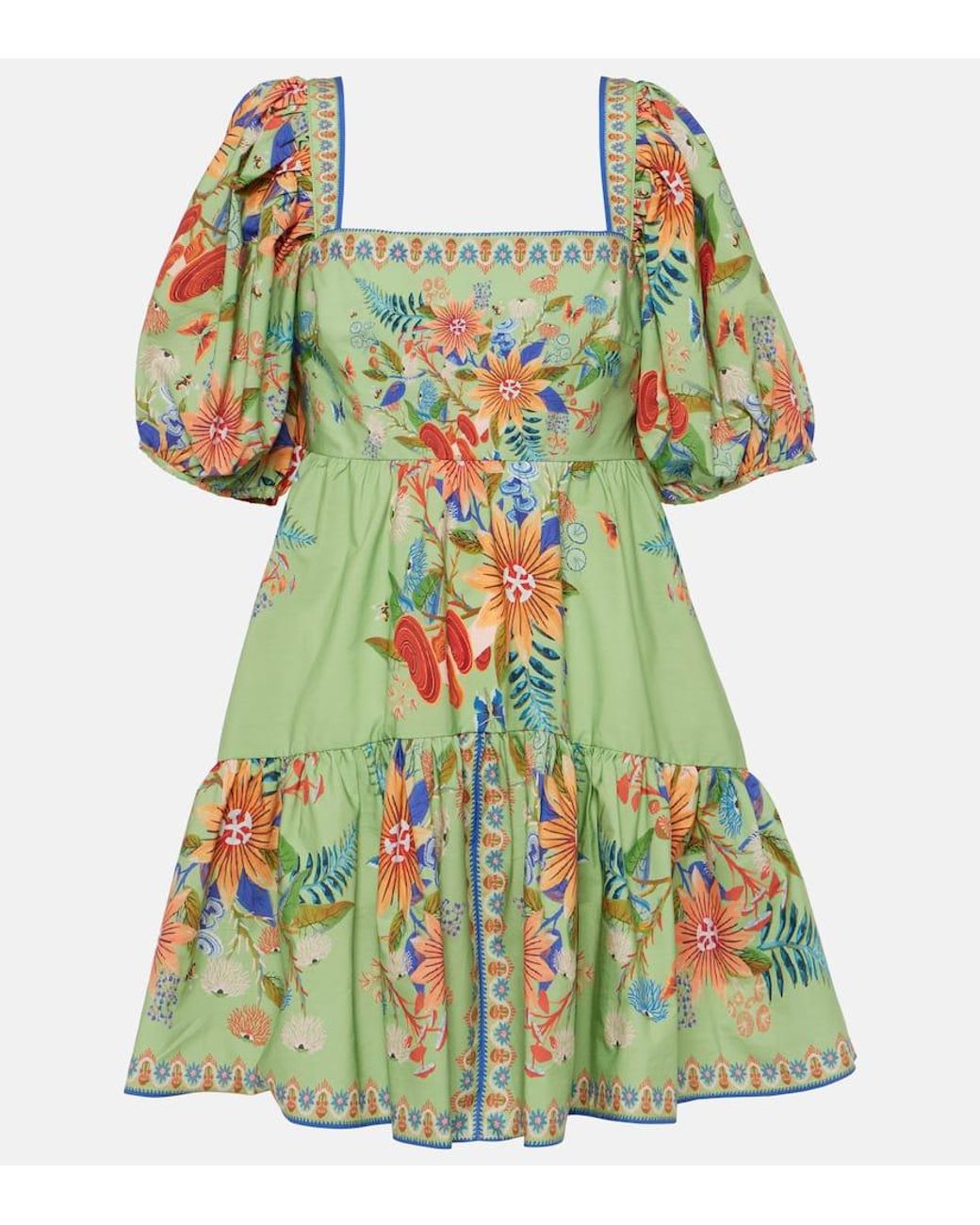 FARM Rio Bright Yard Printed Cotton Mini Dress in Green | Lyst