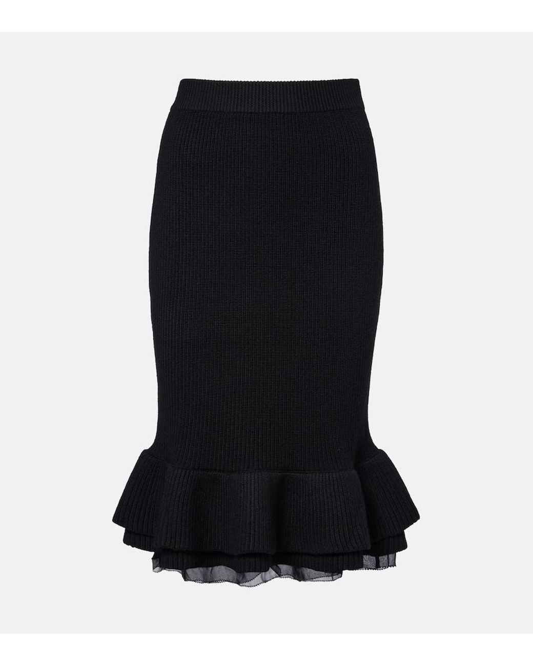 Nina Ricci Black Peplum Wool-Blend Midi Skirt