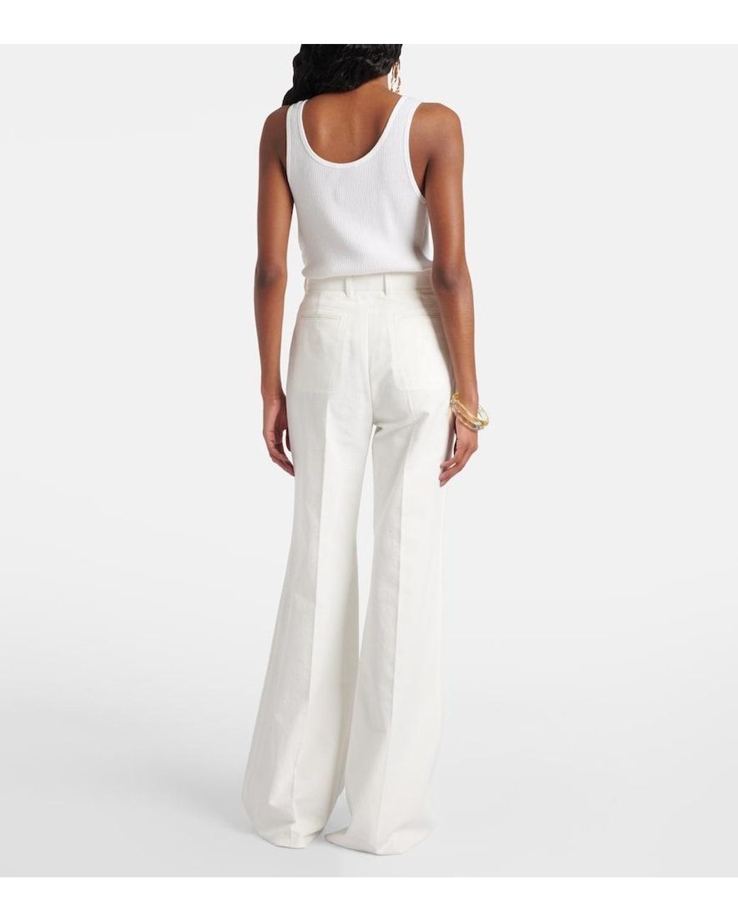 Chloé White High-Rise Cotton Canvas Flared Pants