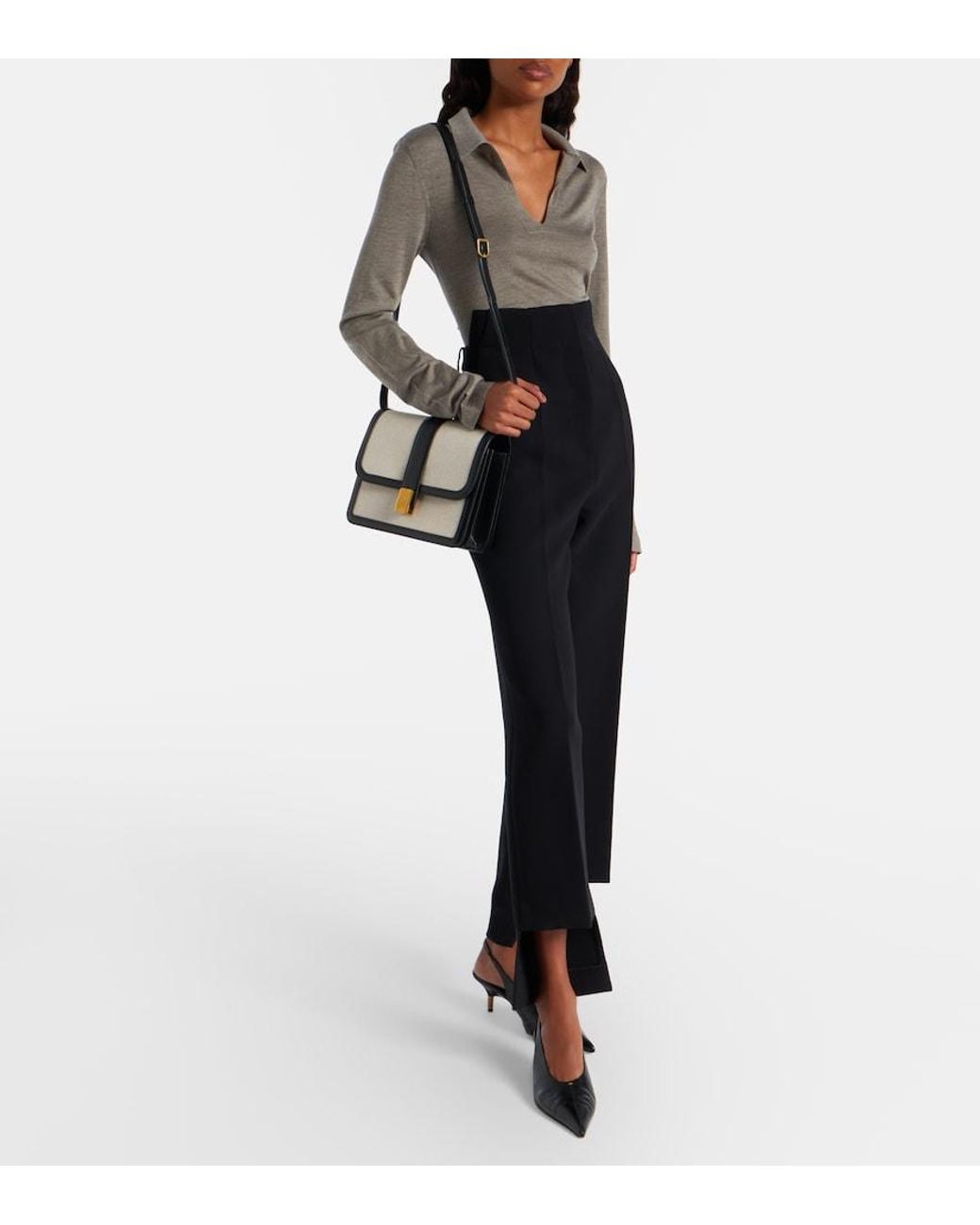 Khaite Natural Blake Leather-Trimmed Canvas Crossbody Bag
