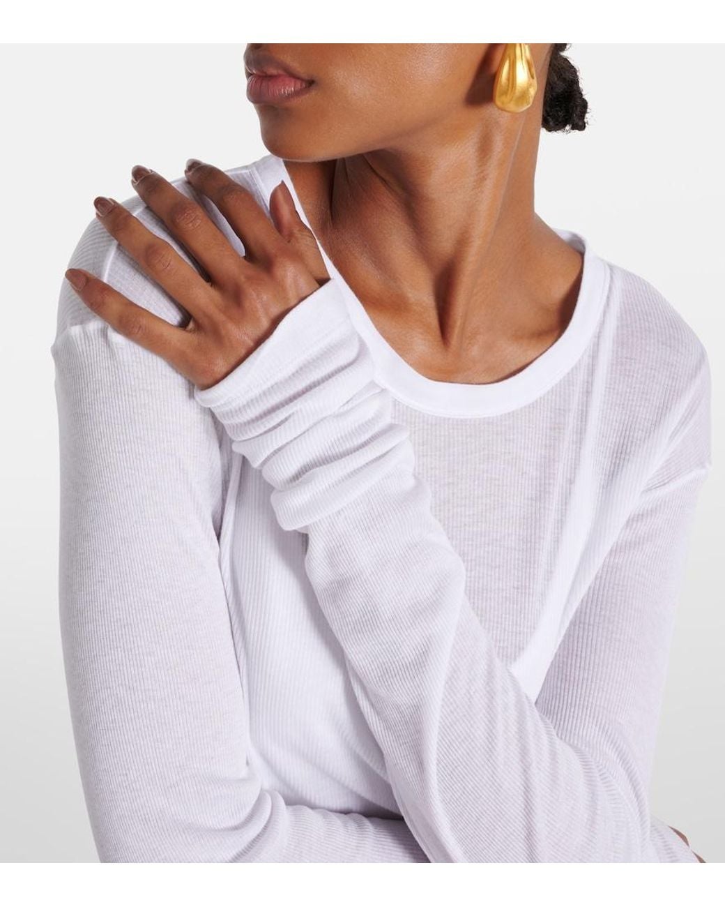 Khaite White Morton Ribbed-Knit Top