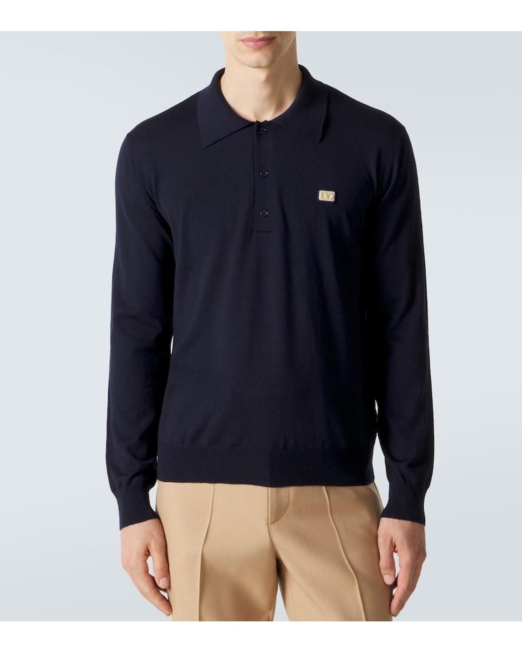 Valentino Garavani Blue Vlogo Virgin Wool Polo Sweater for men
