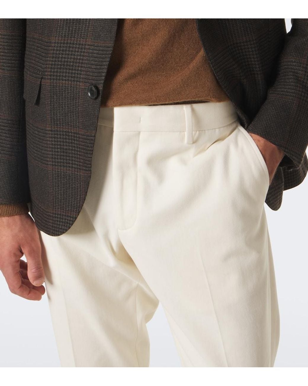 Zegna Natural Cotton And Cashmere Slim Pants for men