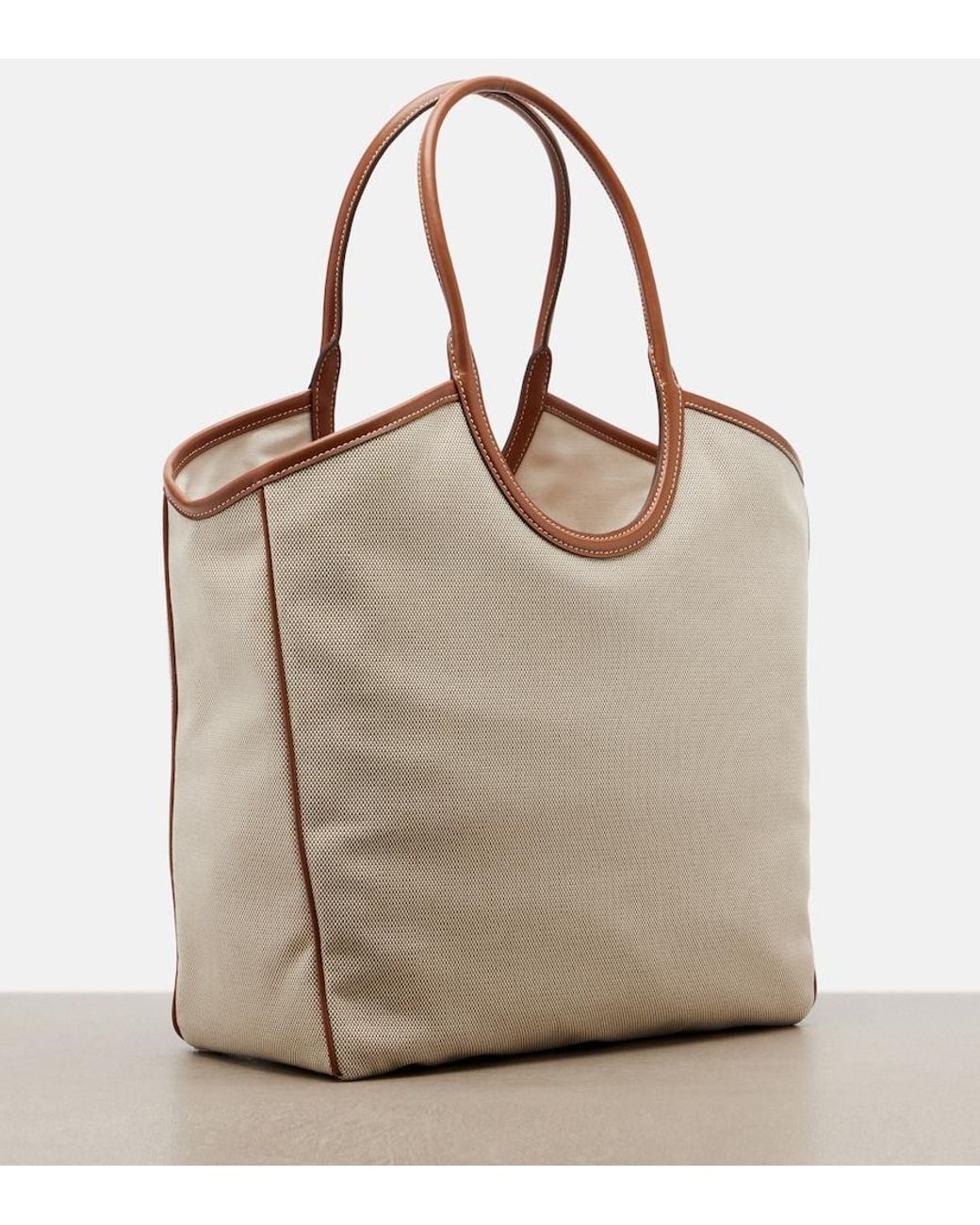 Miu Miu Natural Ivy Leather-Trimmed Canvas Shopper