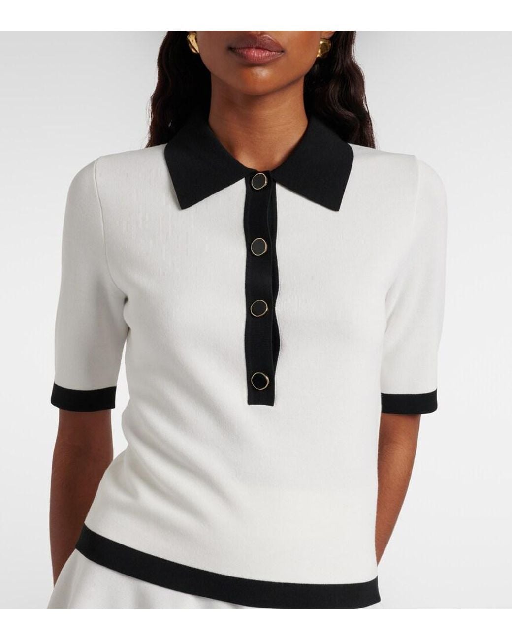 Nina Ricci White Ribbed-Knit Polo Shirt