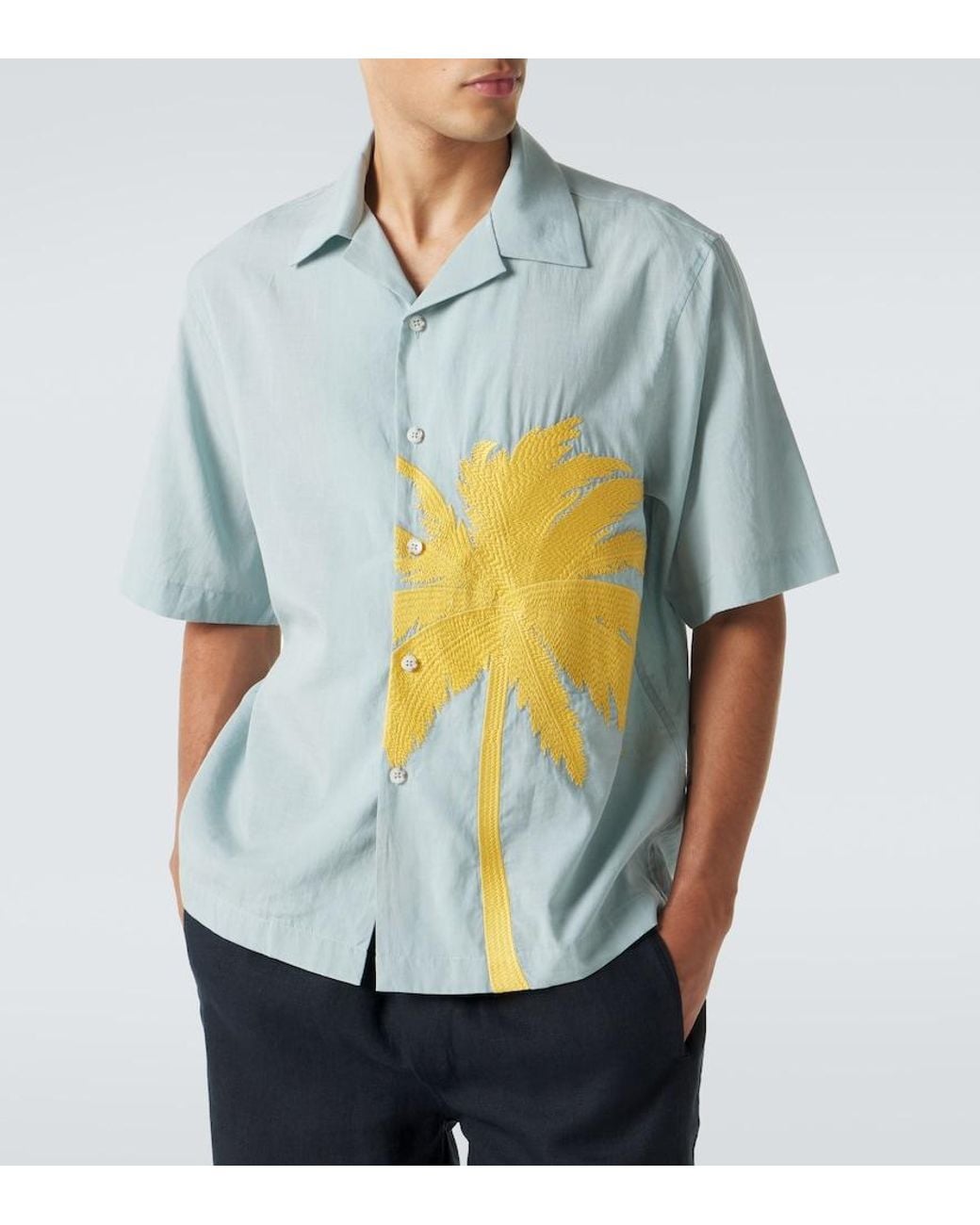 Commas Blue Embroidered Bowling Shirt for men