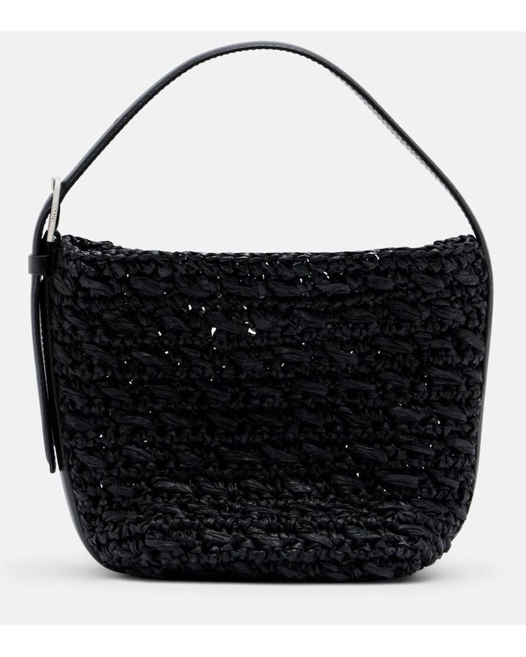 Totême Black Belted Small Raffia Top-Handle Bag