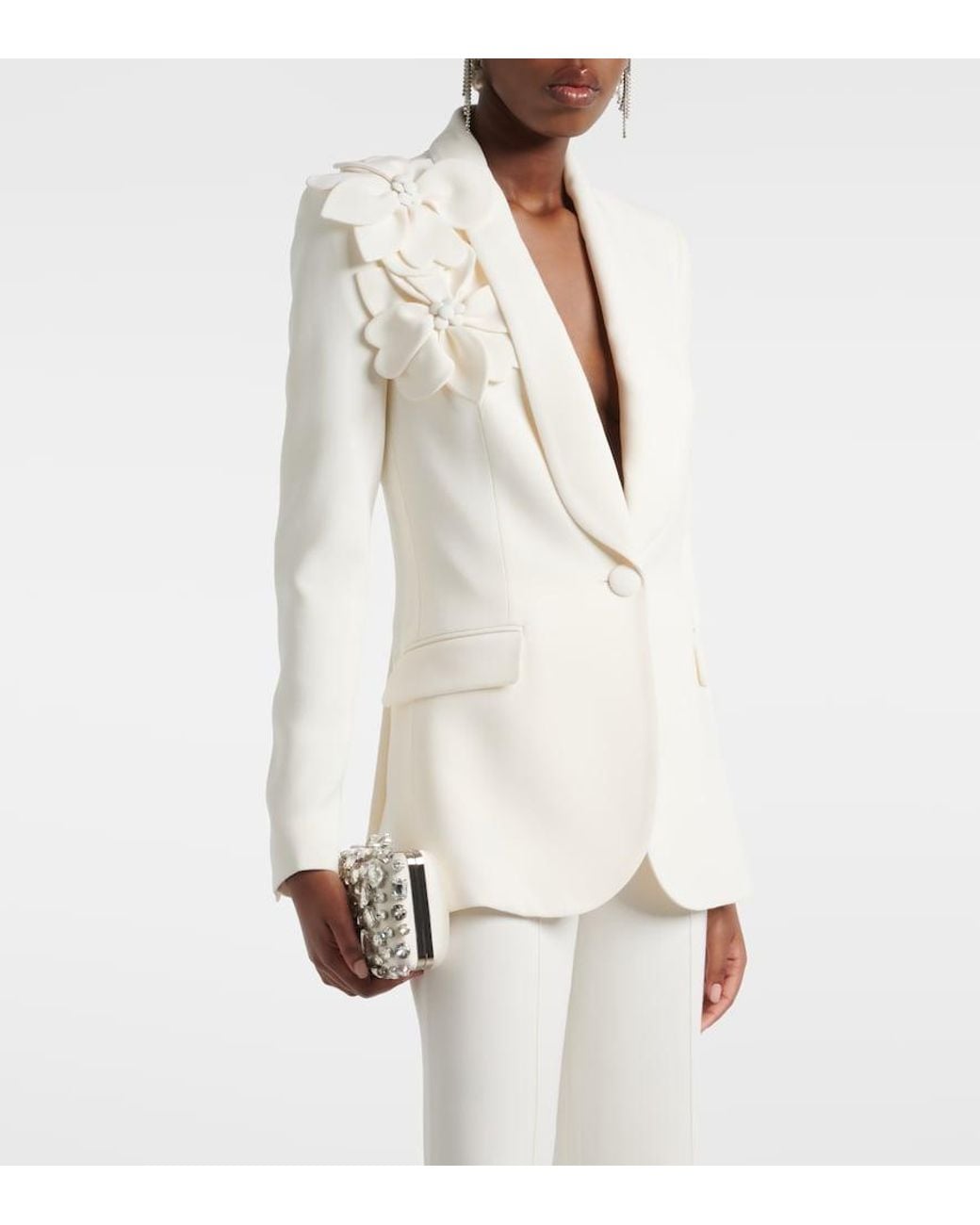 Elie Saab White Floral-Applique Cady Blazer