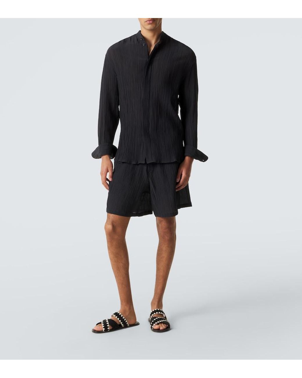 Umit Benan Black Julian Linen And Cotton Shorts for men