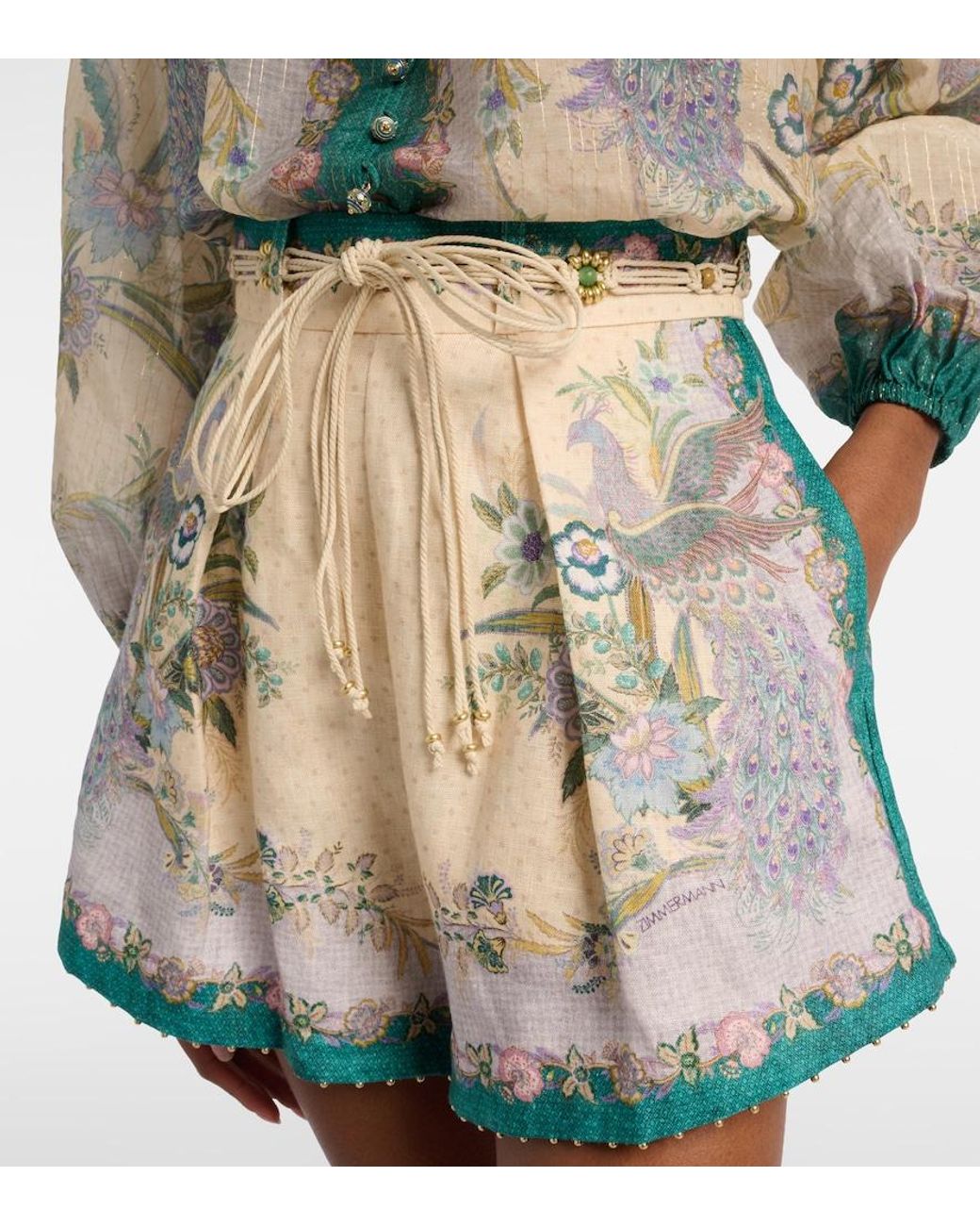 Zimmermann Blue Indra Printed Linen Shorts