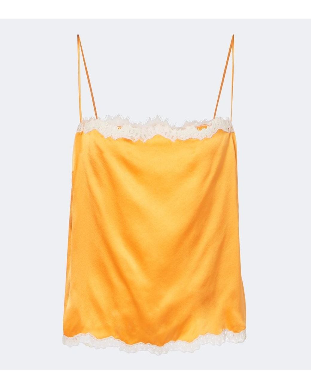 Doen Yellow Loure Lace-Trimmed Silk Satin Camisole