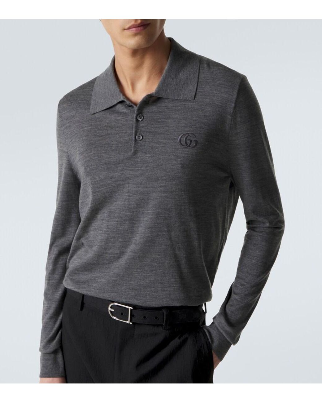 Gucci Gray Double G Wool Polo Sweater for men