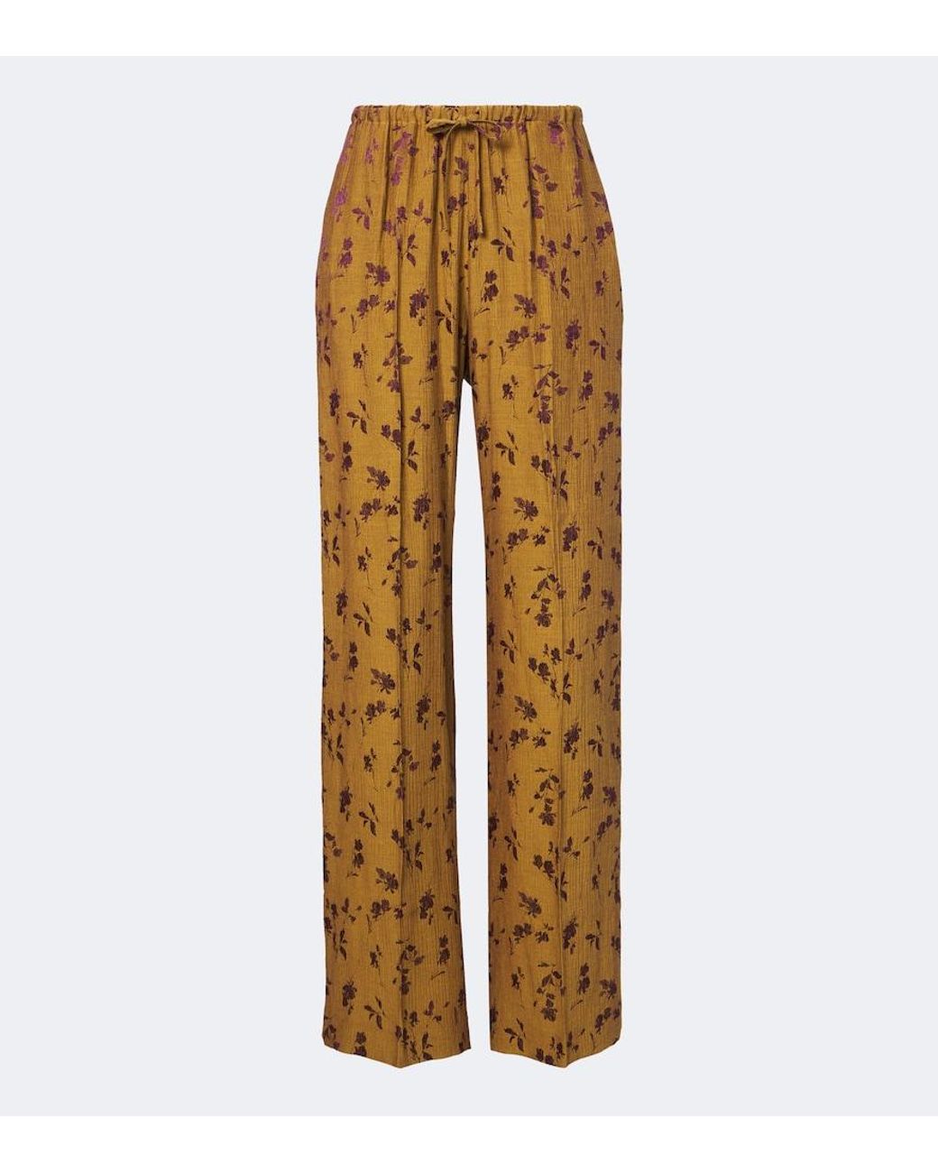 Dries Van Noten Yellow Floral Wide-Leg Pants