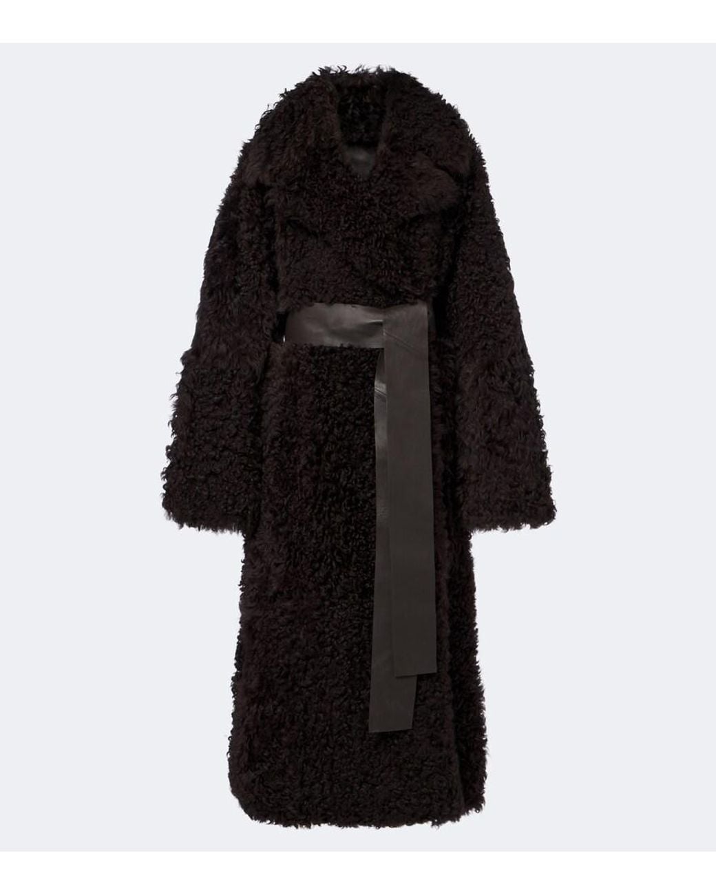 Joseph Black Magnus Leather-Trimmed Shearling Wrap Coat