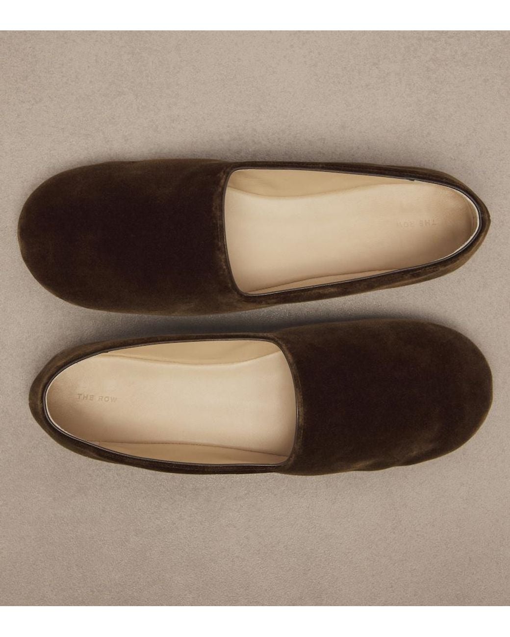 The Row Brown Ponti Velvet Slip-On Shoes