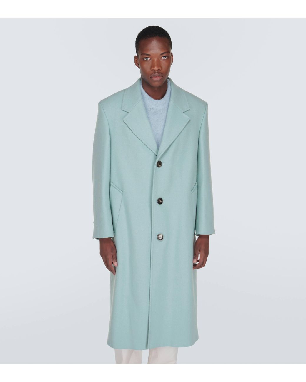 Ami Paris Oversized Wool Blend Gabardine Coat in Blue for Men Lyst UK
