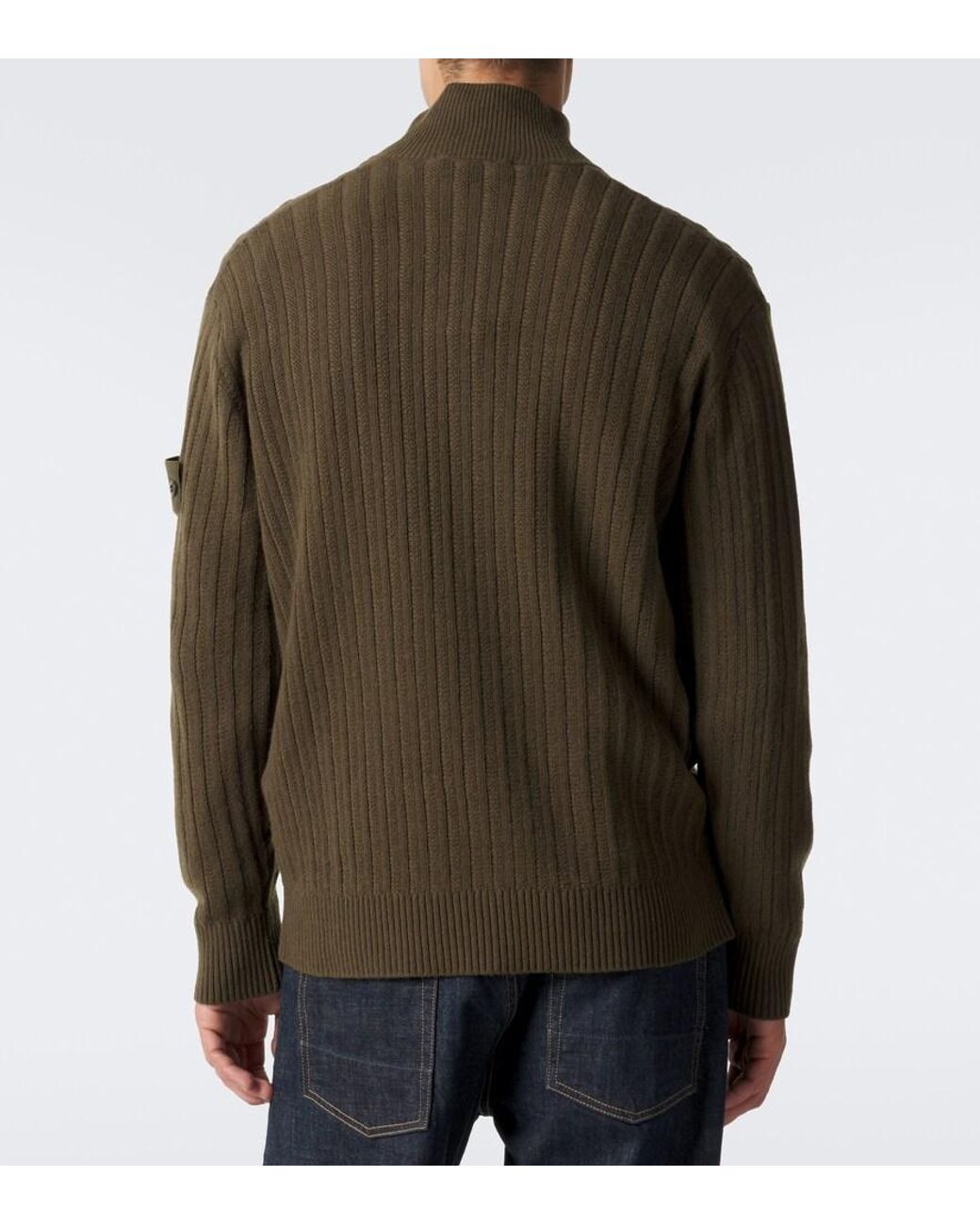 Stone Island Green Compass Wool And Cashmere Cardigan for men