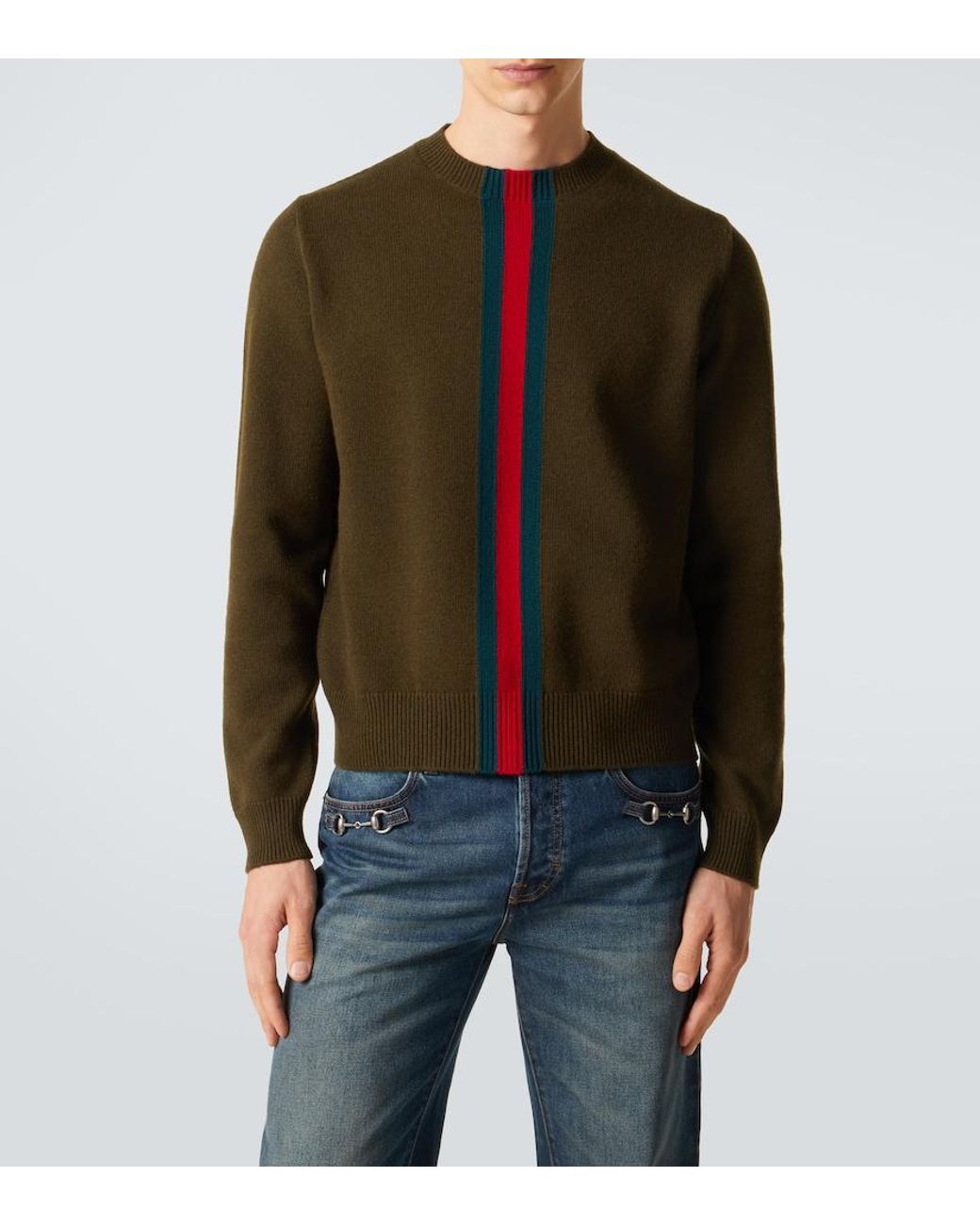 Gucci Green Web Stripe Wool Sweater for men