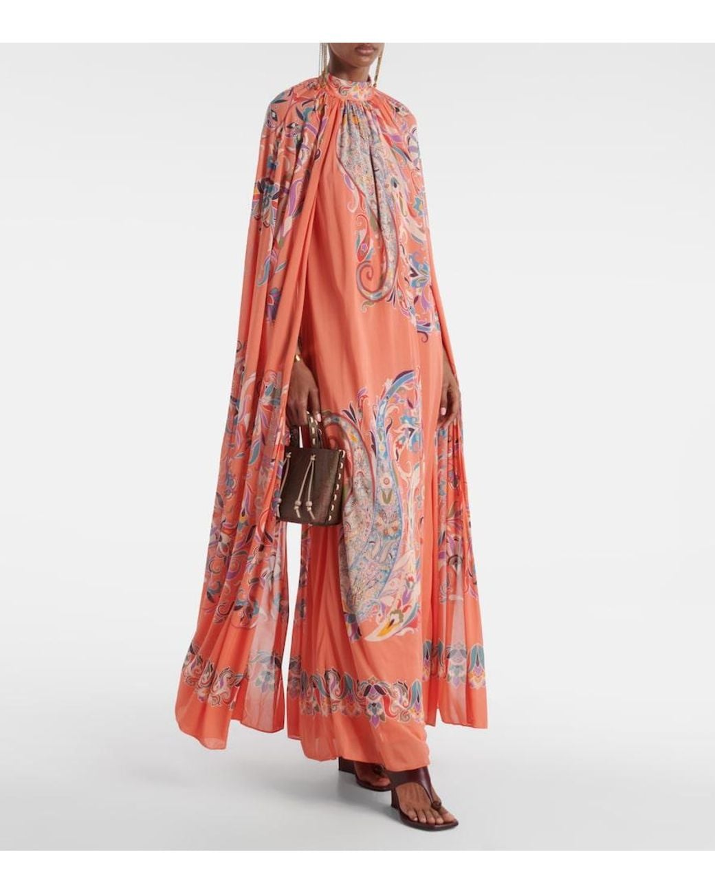 Etro Red Paisley Caped Gown