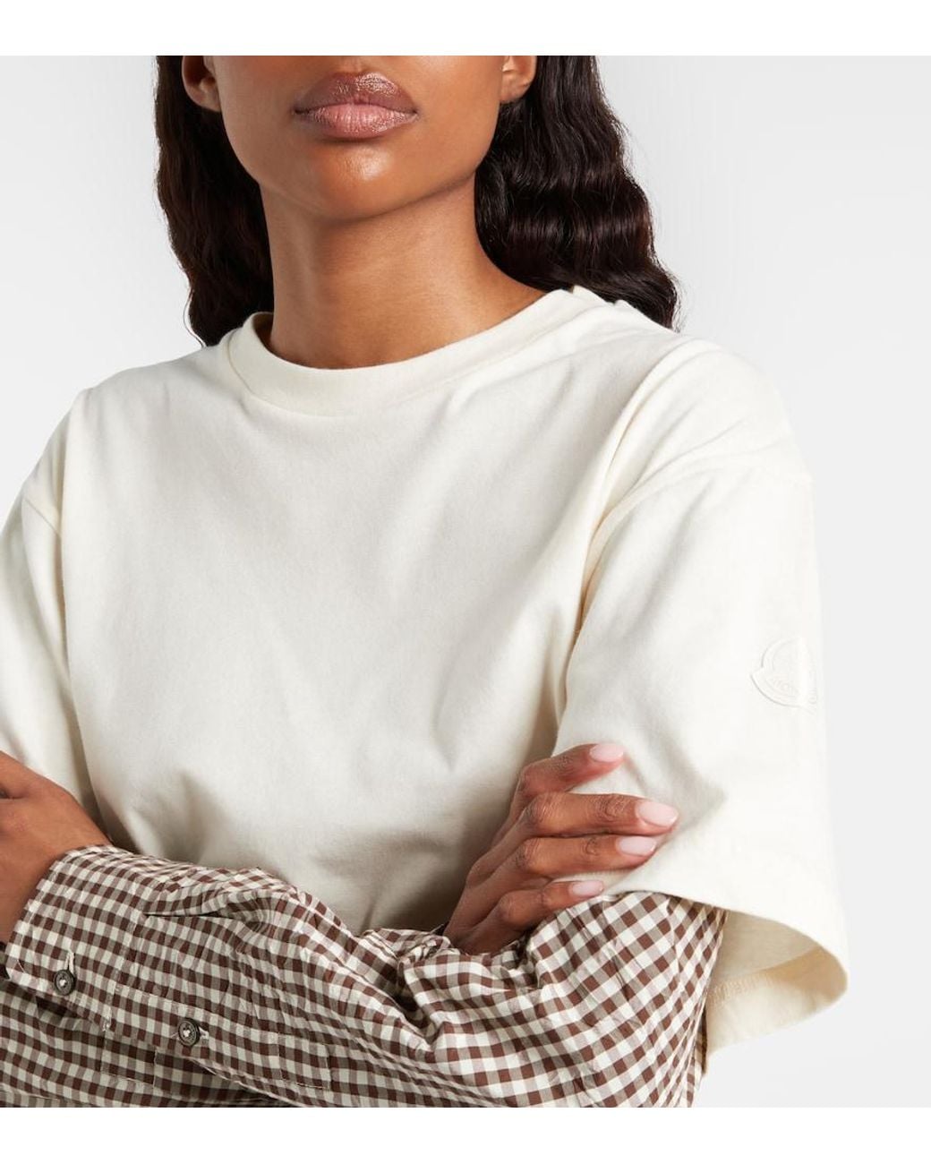 Moncler White Checked Cotton Jersey T-Shirt