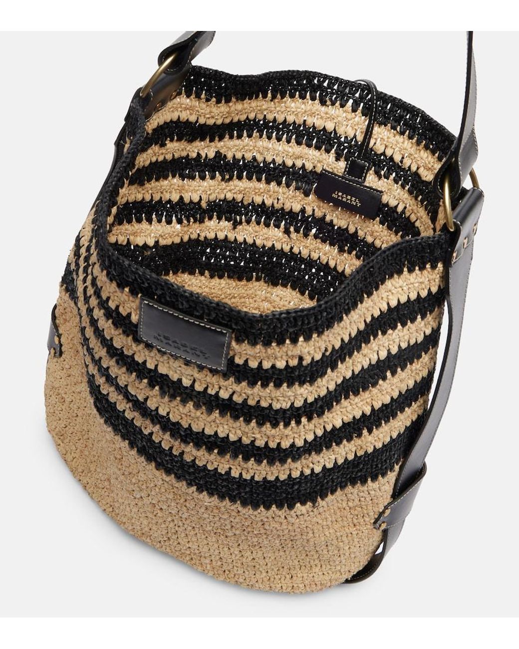 Isabel Marant Black Bayia Striped Raffia Shoulder Bag