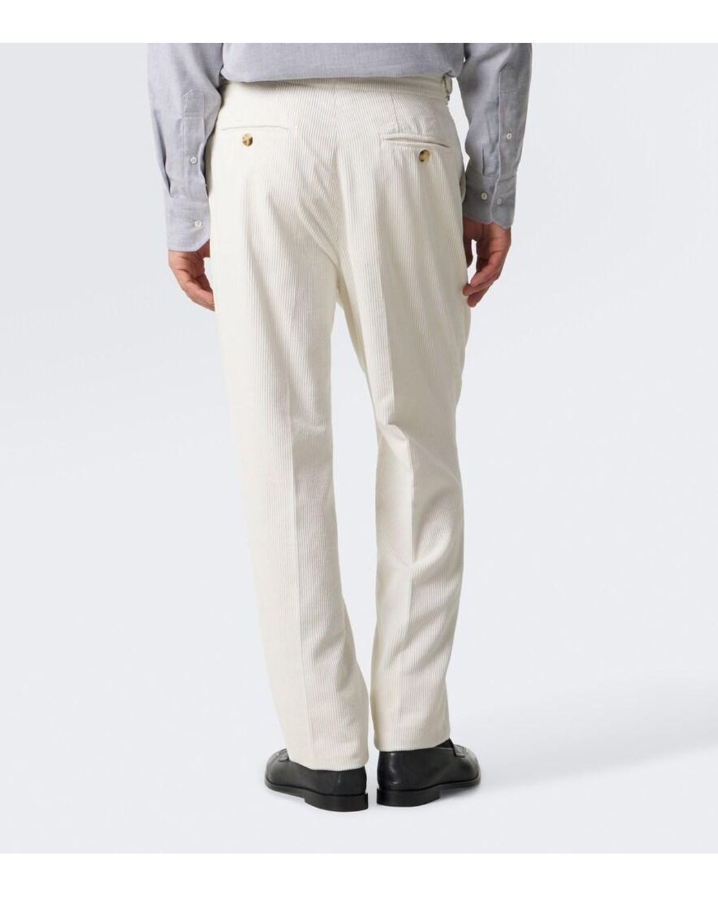 Brunello Cucinelli White Pleated Cotton Corduroy Straight Pants for men