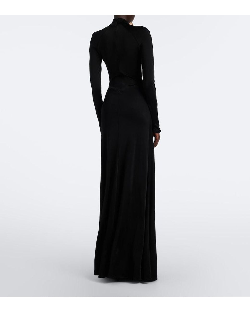 David Koma Black Draped Floral-Applique Gown