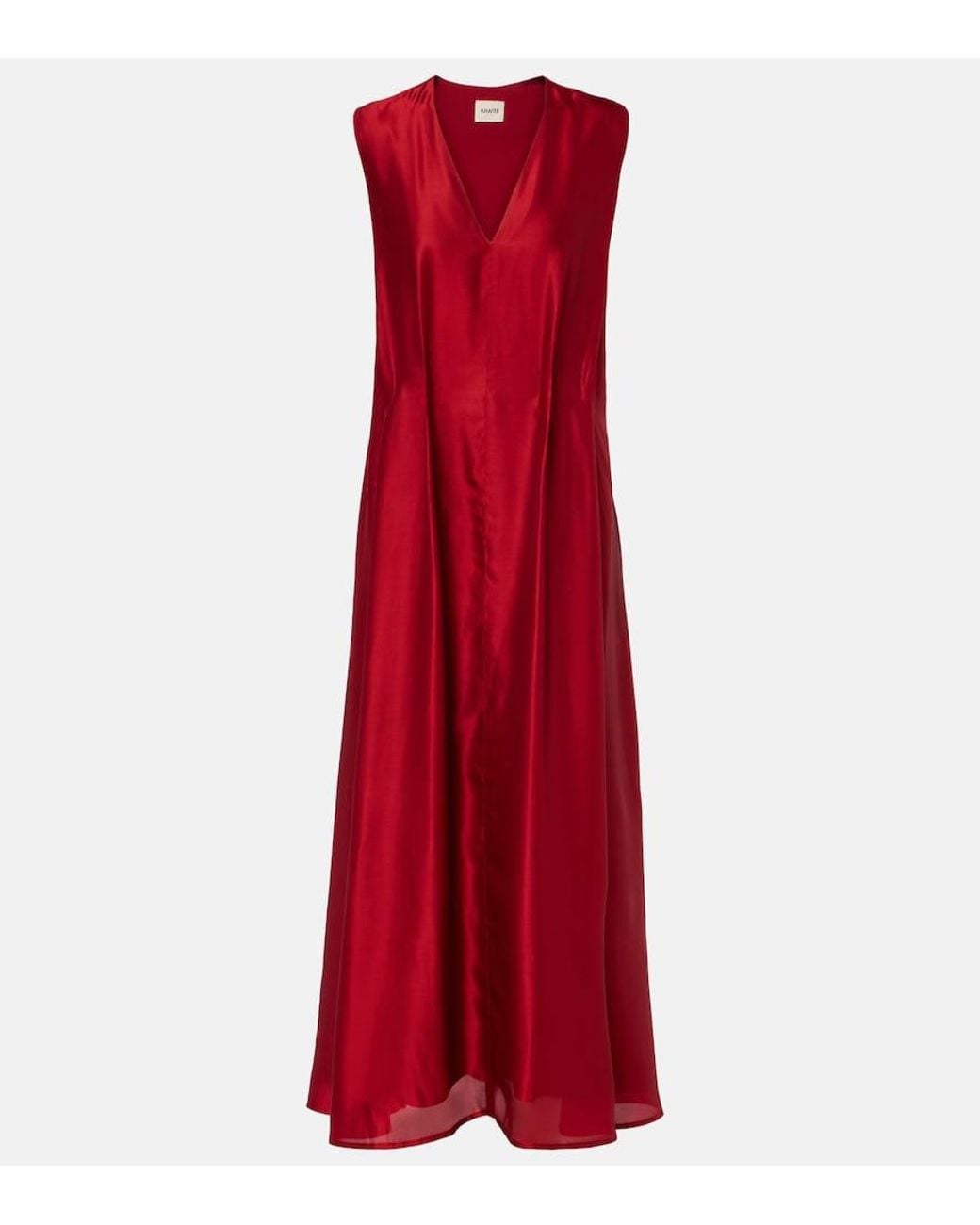 Khaite Red Syd Pleated Satin-Twill Midi Dress