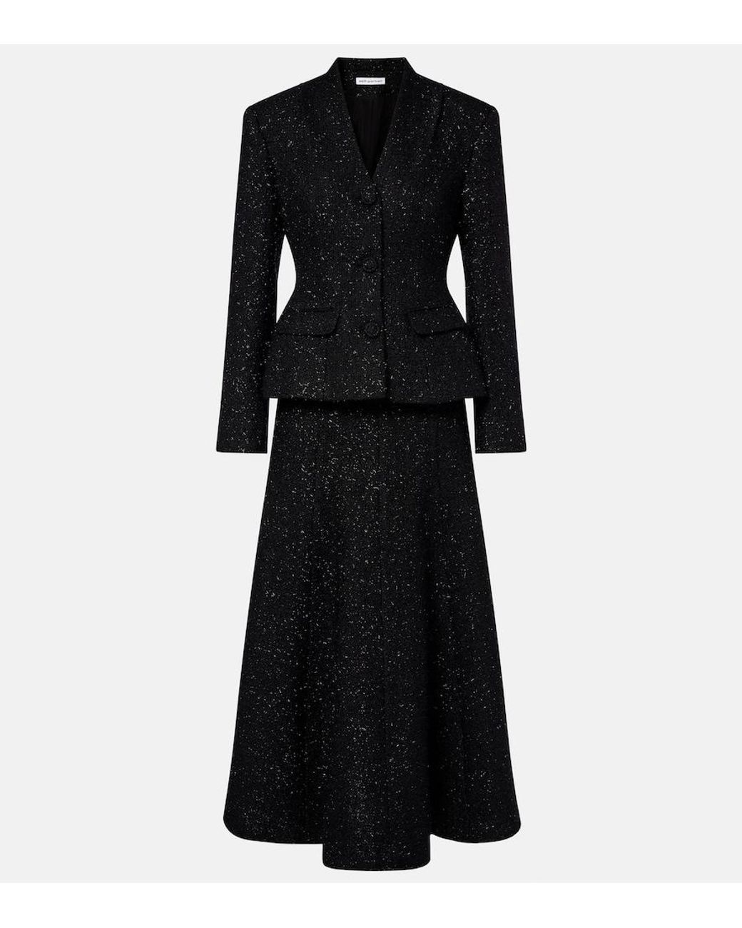Self-Portrait Black Peplum Boucle Midi Dress
