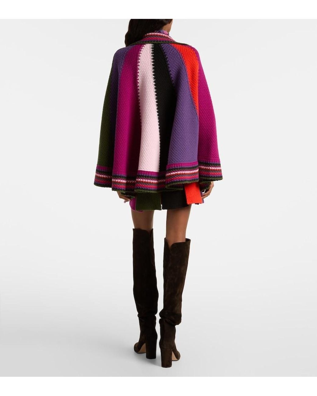 Emilio Pucci Red Colorblocked Wool Cape