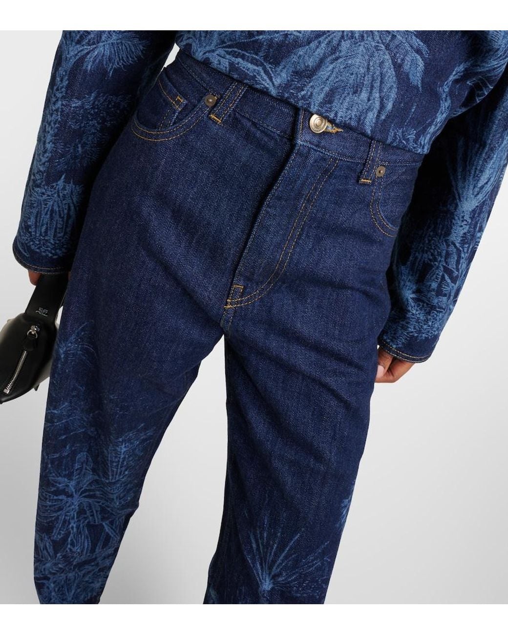 Alanui Blue Jungle Printed High-Rise Jeans