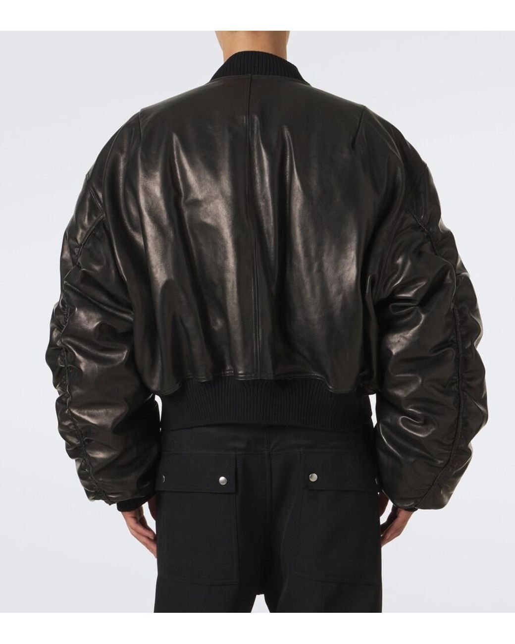 Rick Owens Black Secchia Flight Leather Down Jacket for men