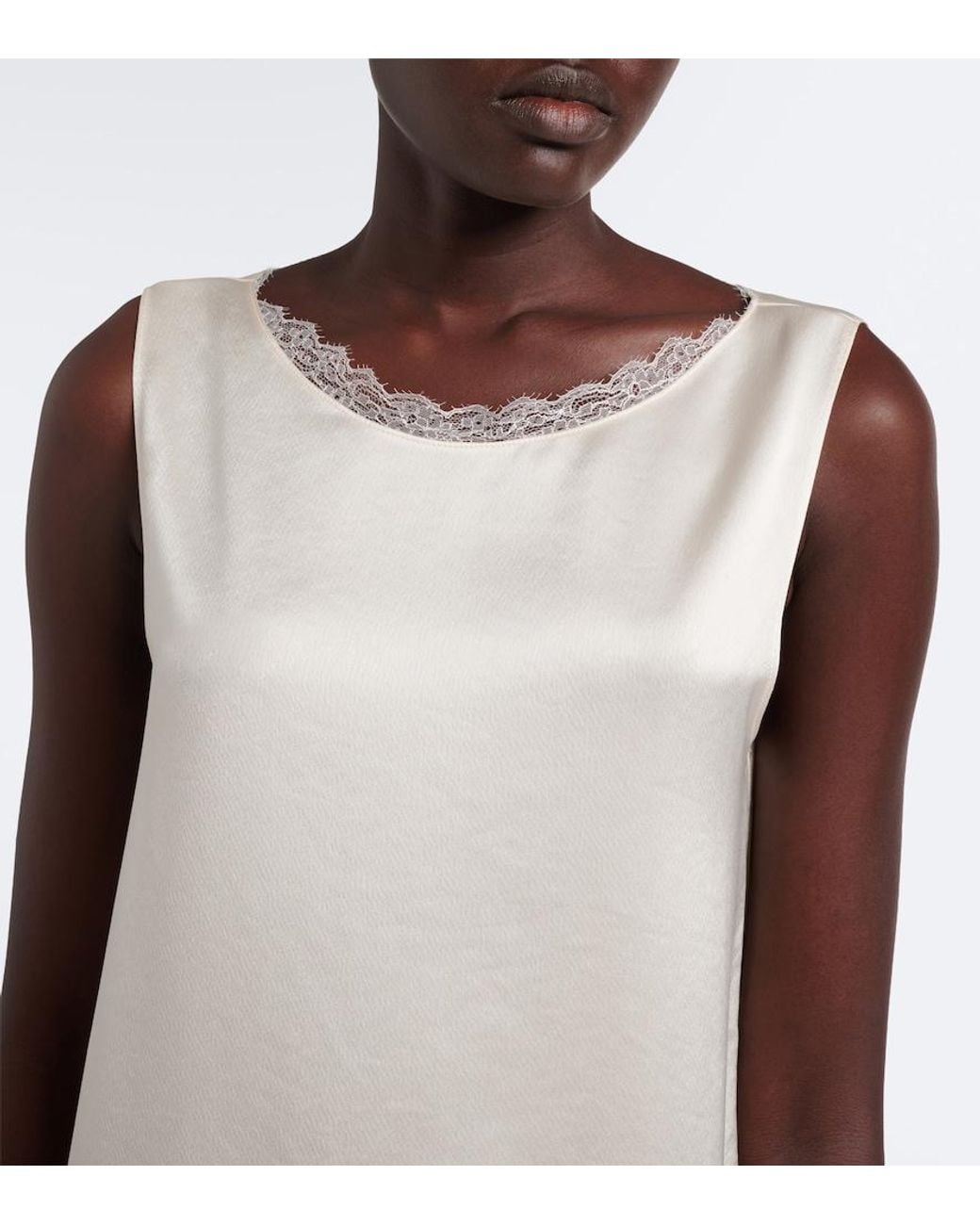 Leset Natural Barb Lace-Trimmed Satin Minidress
