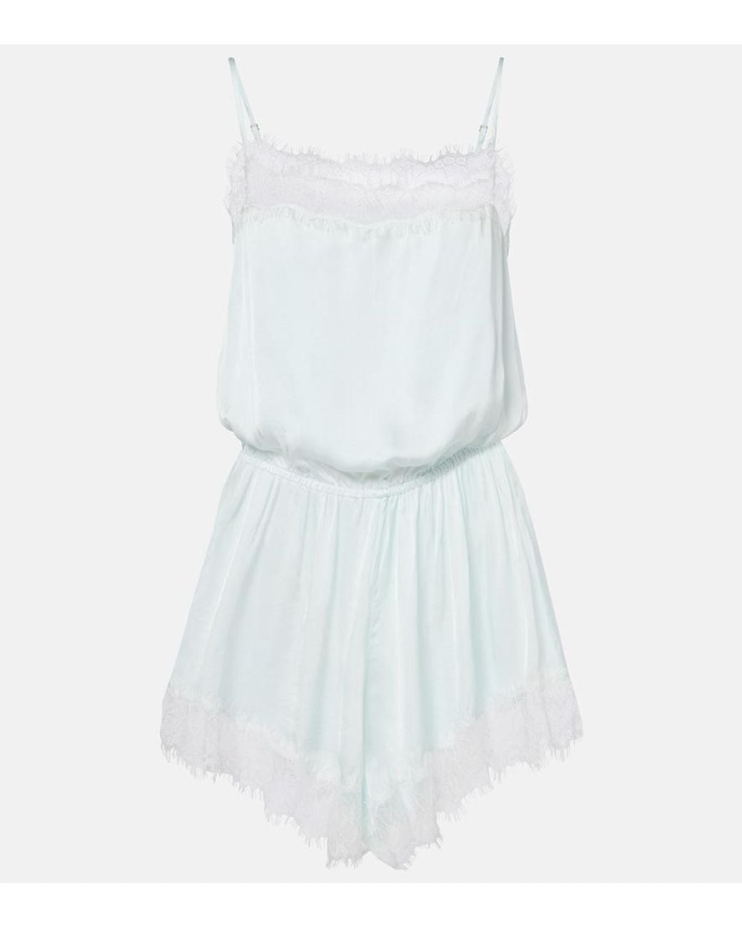 Poupette Blue Silvia Lace-Trimmed Romper