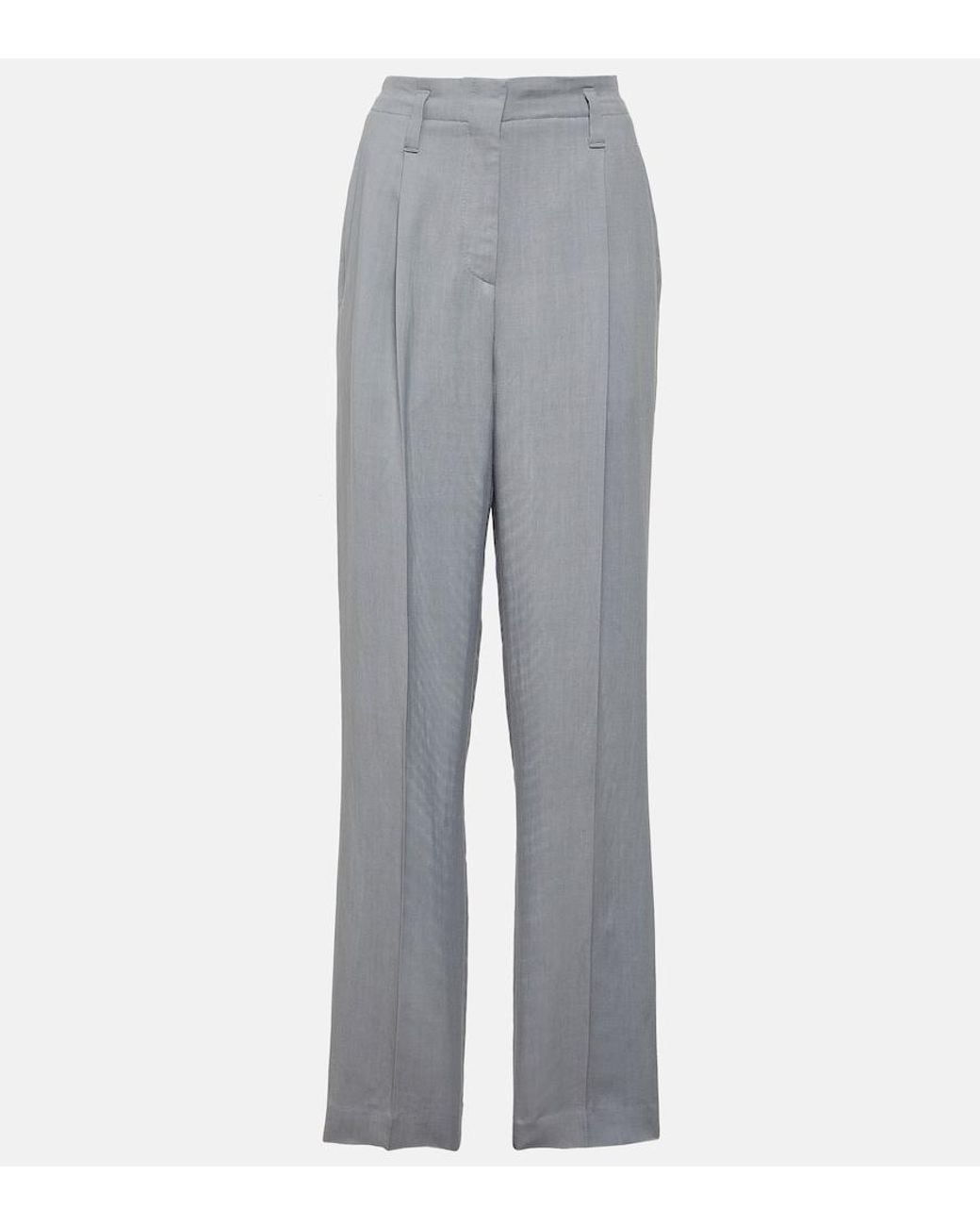 Brunello Cucinelli Gray High-Rise Straight Pants