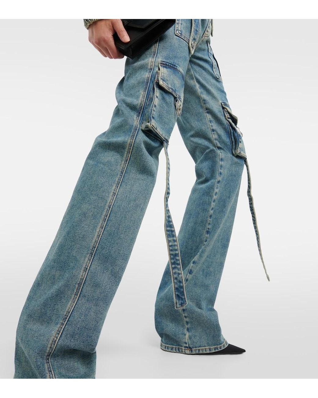 Blumarine Blue Low-Rise Denim Cargo Pants