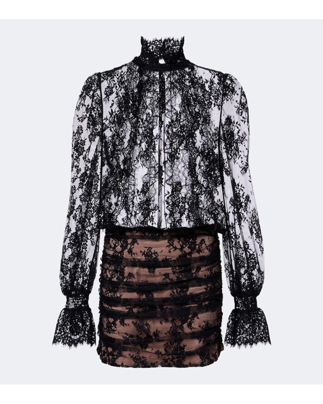 retroféte Black Ysolde Sheer Lace Minidress