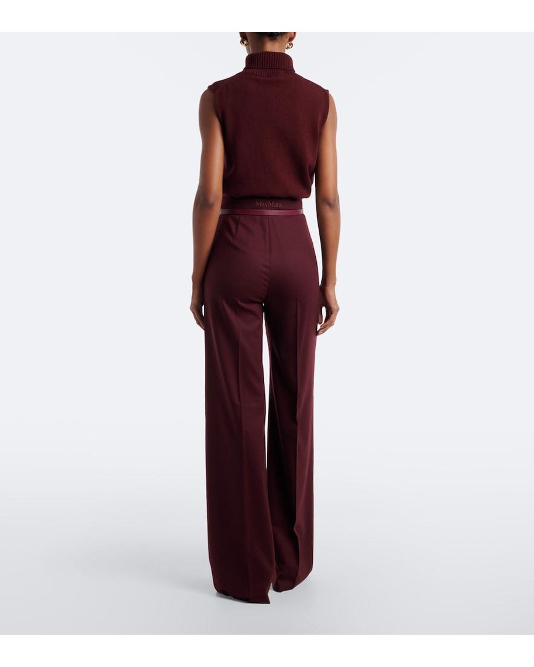 Max Mara Red Wool-Blend Wide-Leg Pants