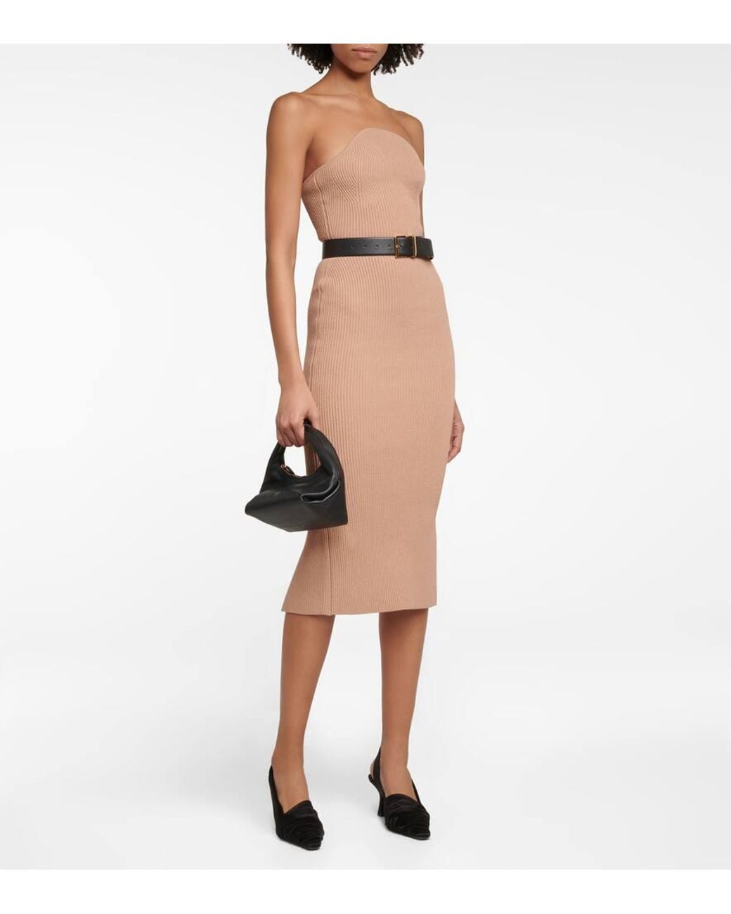 Khaite Natural Rumer Ribbed Midi Dress