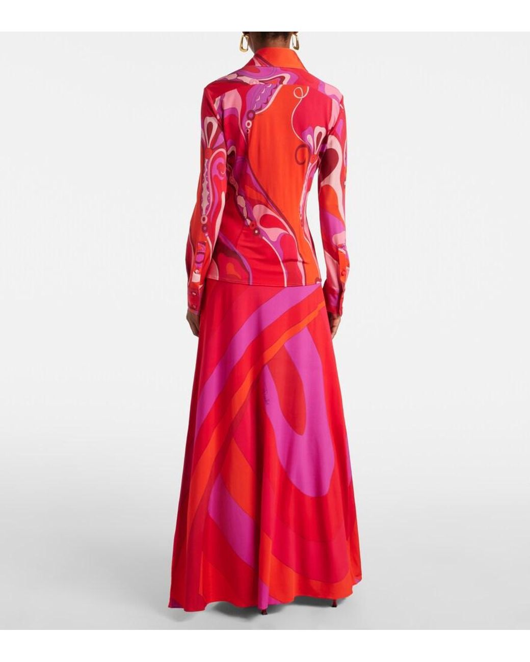 Emilio Pucci Red Printed Jersey Satin Button-Front Blouse