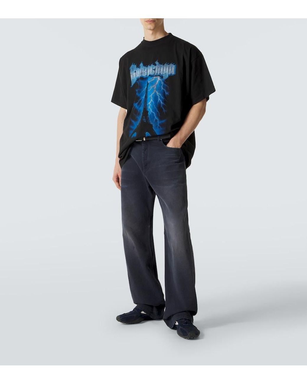 Balenciaga Black Printed Cotton Jersey T-Shirt for men