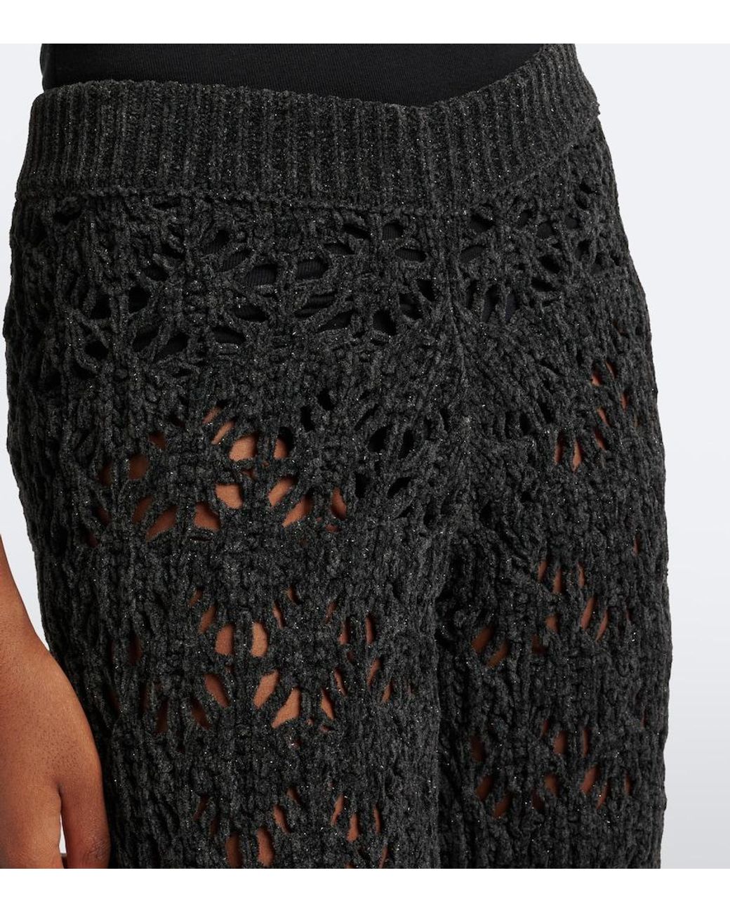 Alanui Black Time To Shine Open-Knit Wide-Leg Pants