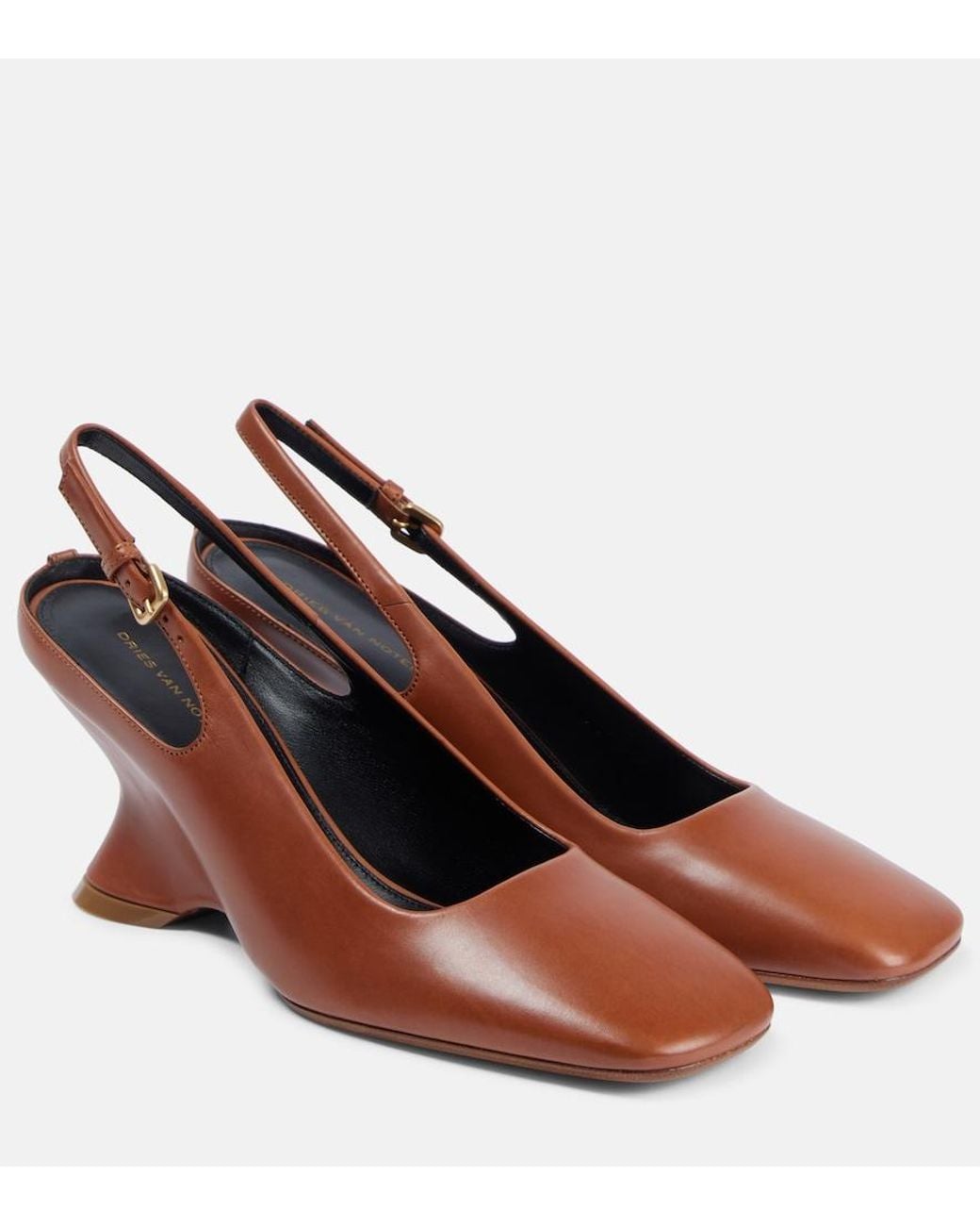 Dries Van Noten Brown Leather Slingback Pumps