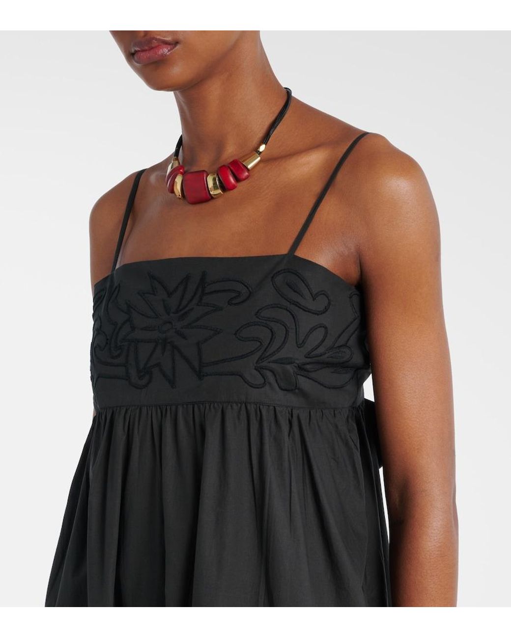 Juliet Dunn Black Floral Embroidered Cotton Minidress