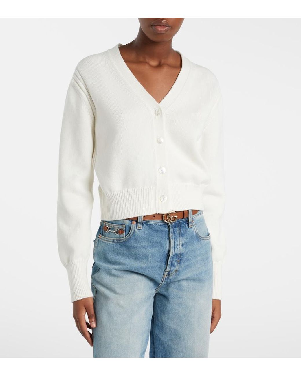 Gucci White Cardigan Gg Aus Baumwolle