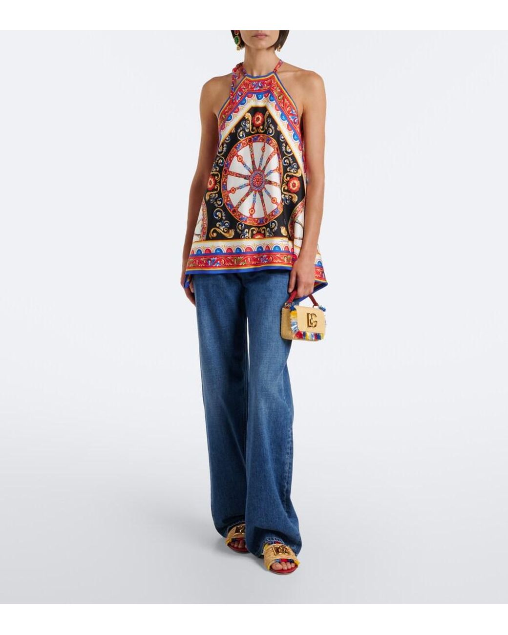 Dolce & Gabbana Red Carretto Silk Twill Halterneck Top