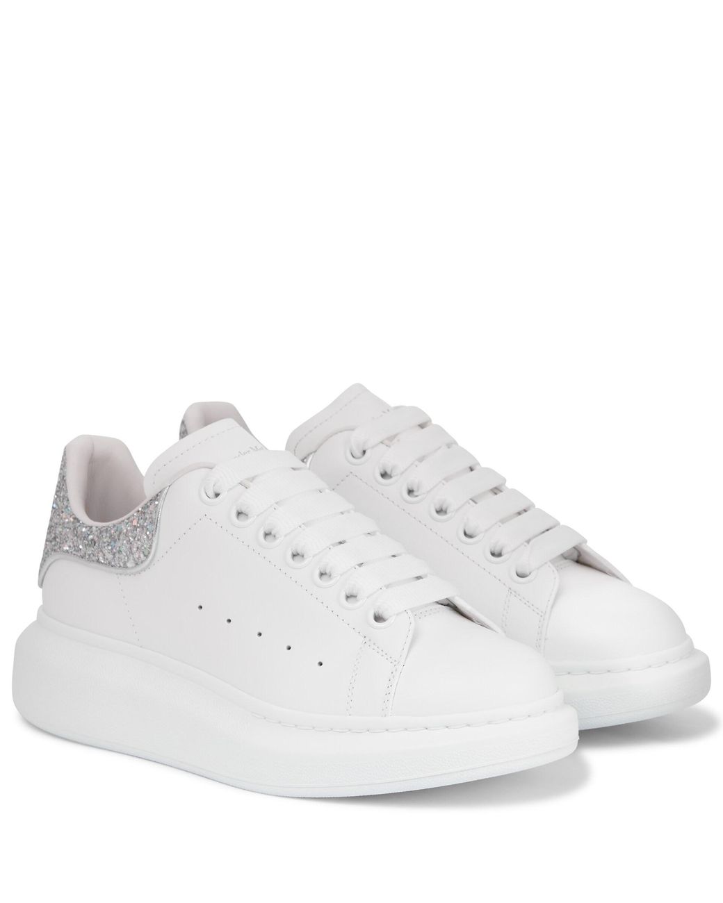 Alexander McQueen Glitter-trimmed Leather Sneakers in White | Lyst