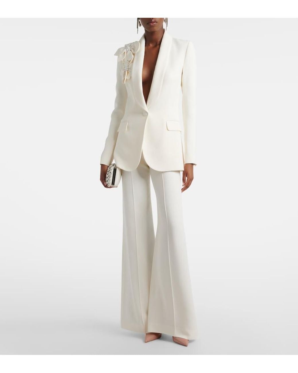 Elie Saab White Floral-Applique Cady Blazer