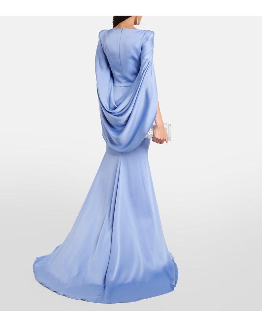 Alex Perry Blue Caped Crepe Satin Gown
